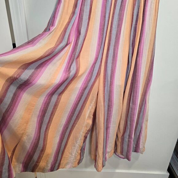 Free People Nora Jumpsuit Women's Medium Multicolor Striped Button V-Neck Sleeve - Picture 6 of 8